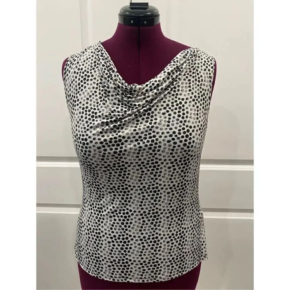 Essentials By Milano Spotted Cowl Neck Top Size medium